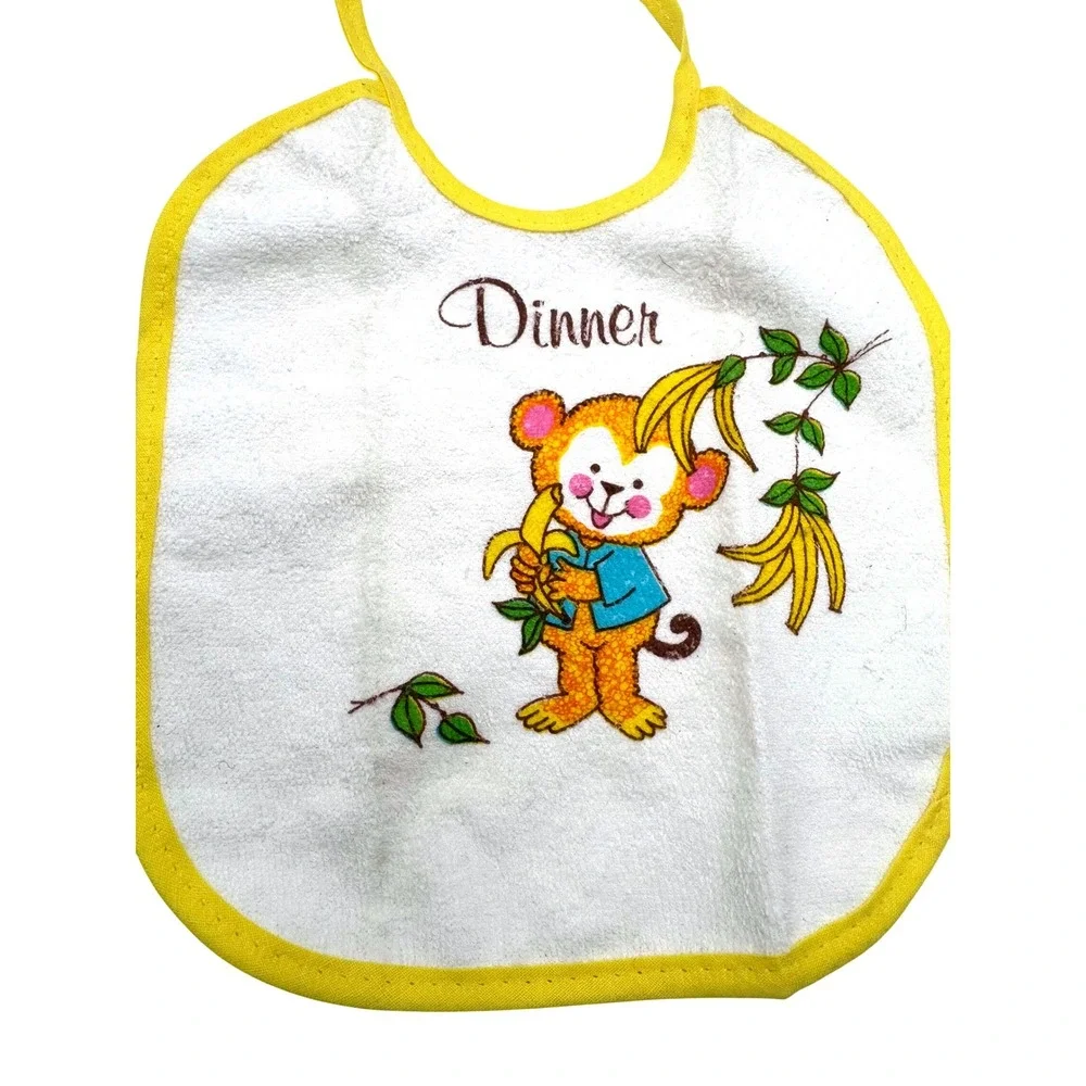 Unbranded OS White Bib Kids Vintage‎ Monkey Banana Dinner